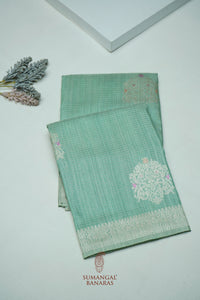 Handwoven Sea Green Banarasi Tussar Silk Saree