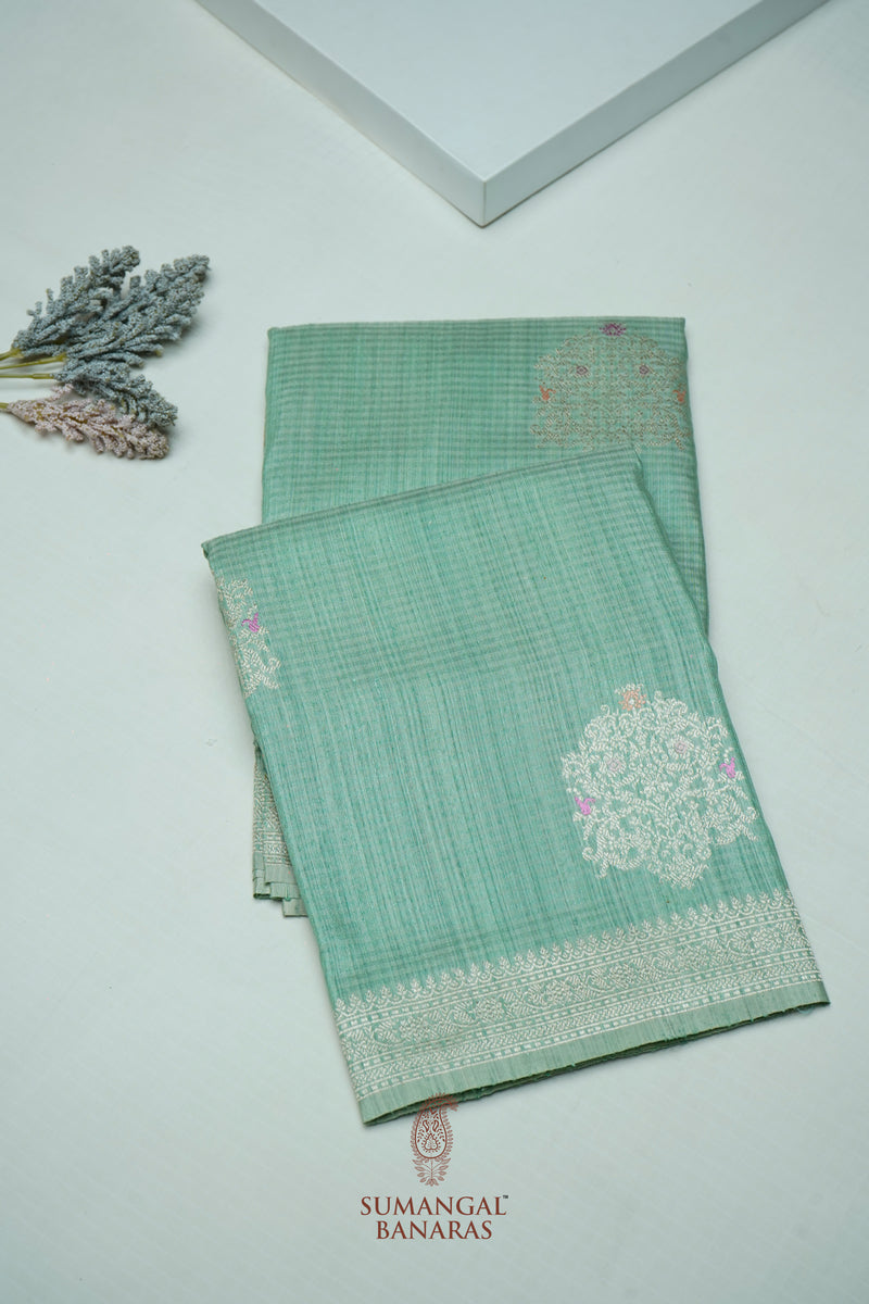 Handwoven Sea Green Banarasi Tussar Silk Saree
