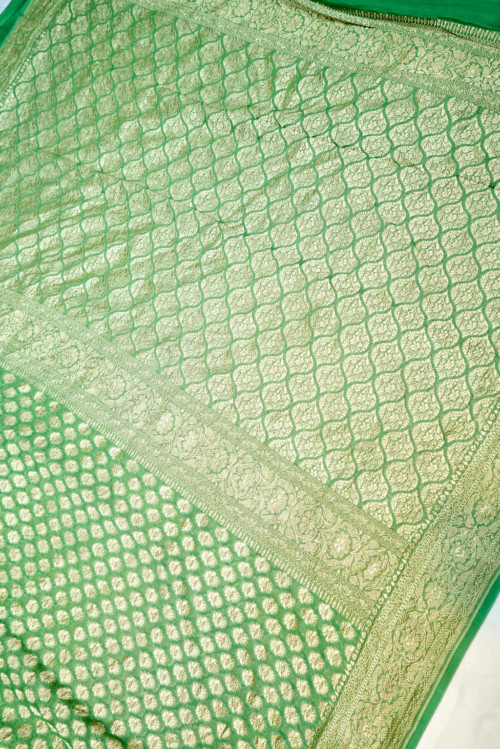 Handwoven Green Banarasi Khaddi Georgette Saree
