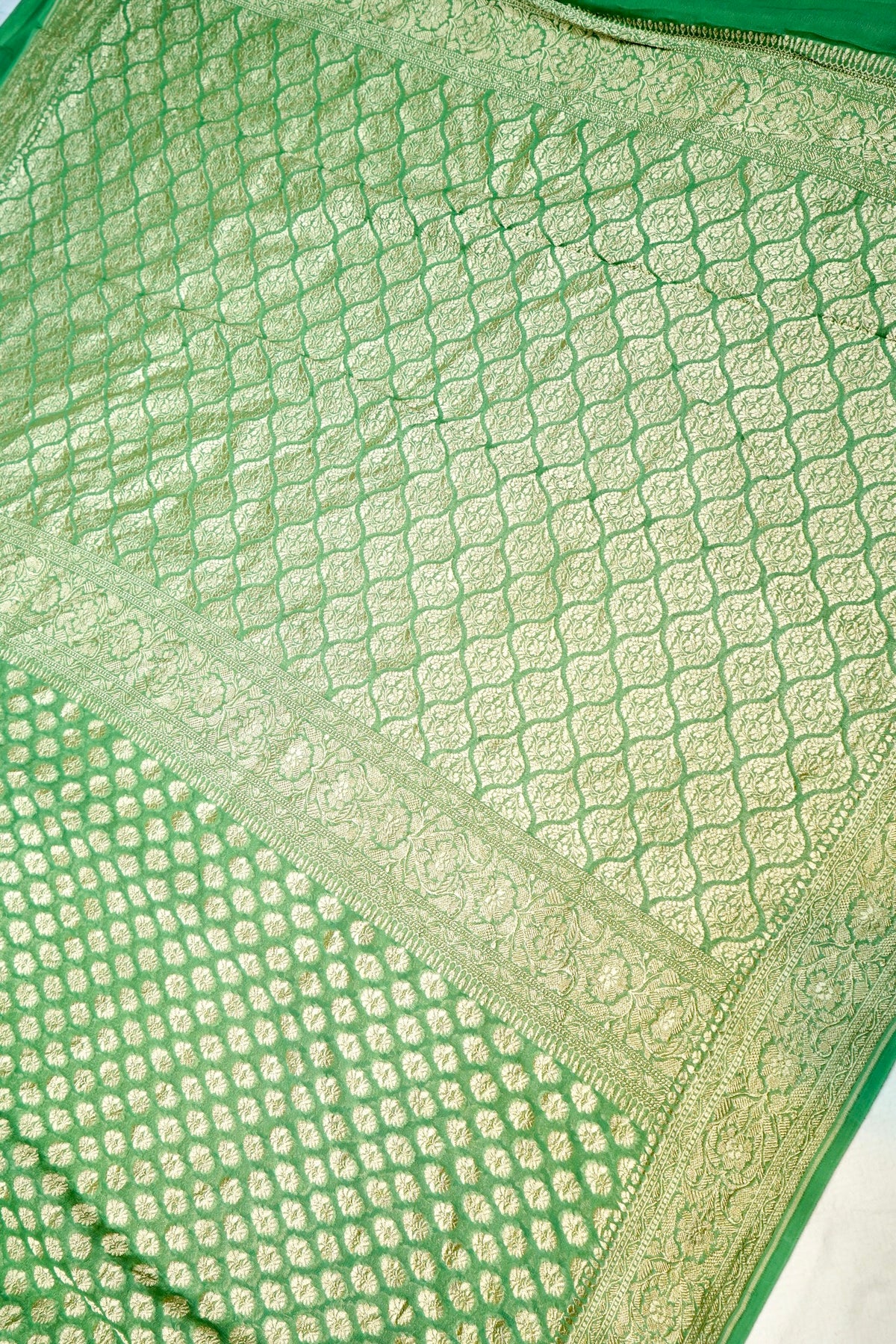 Handwoven Green Banarasi Khaddi Georgette Saree