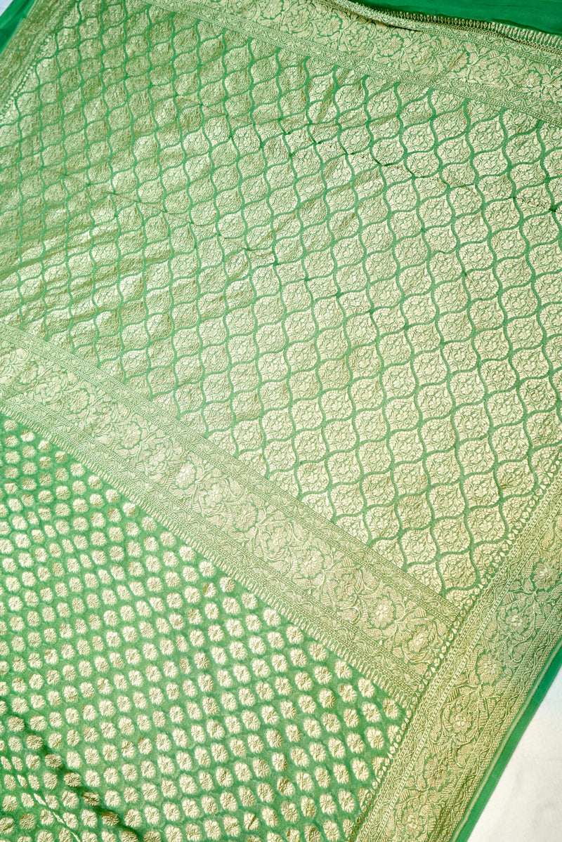 Handwoven Green Banarasi Khaddi Georgette Saree