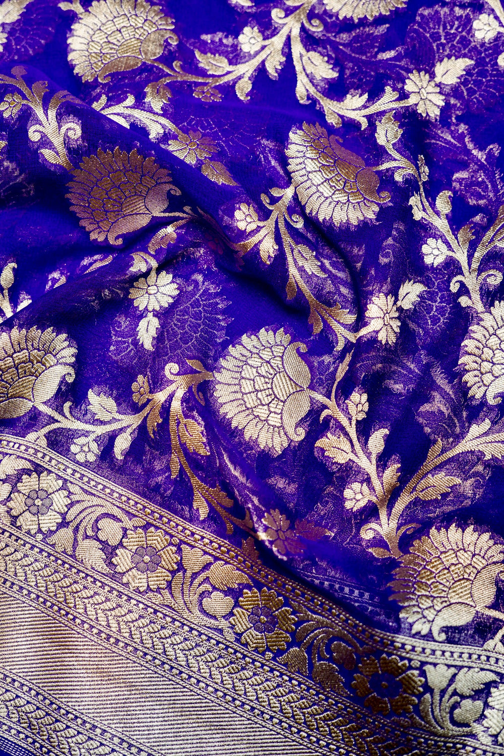Handwoven Purple Banarasi Khaddi Georgette Saree