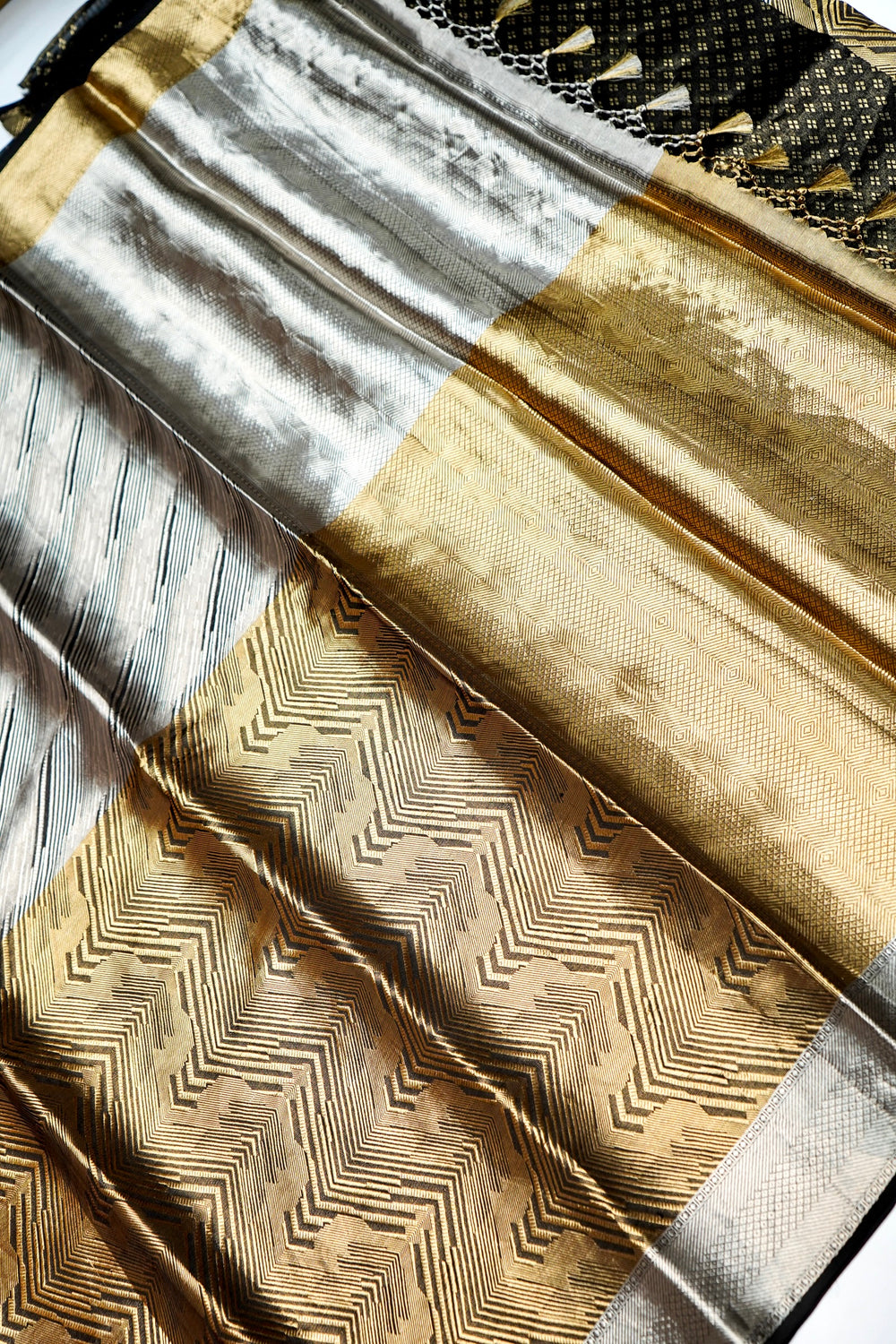 Handwoven Silver and Gold Banarasi Tissue Silk Saree
