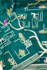 Handwoven Dark Green Meenakari Banarasi Katan Silk Saree