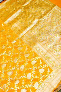 Handwoven Yellow Banarasi Khaddi Georgette Saree