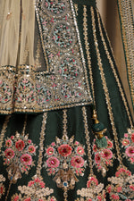 Designer Bottle Green Raw Silk Mehendi Lehenga