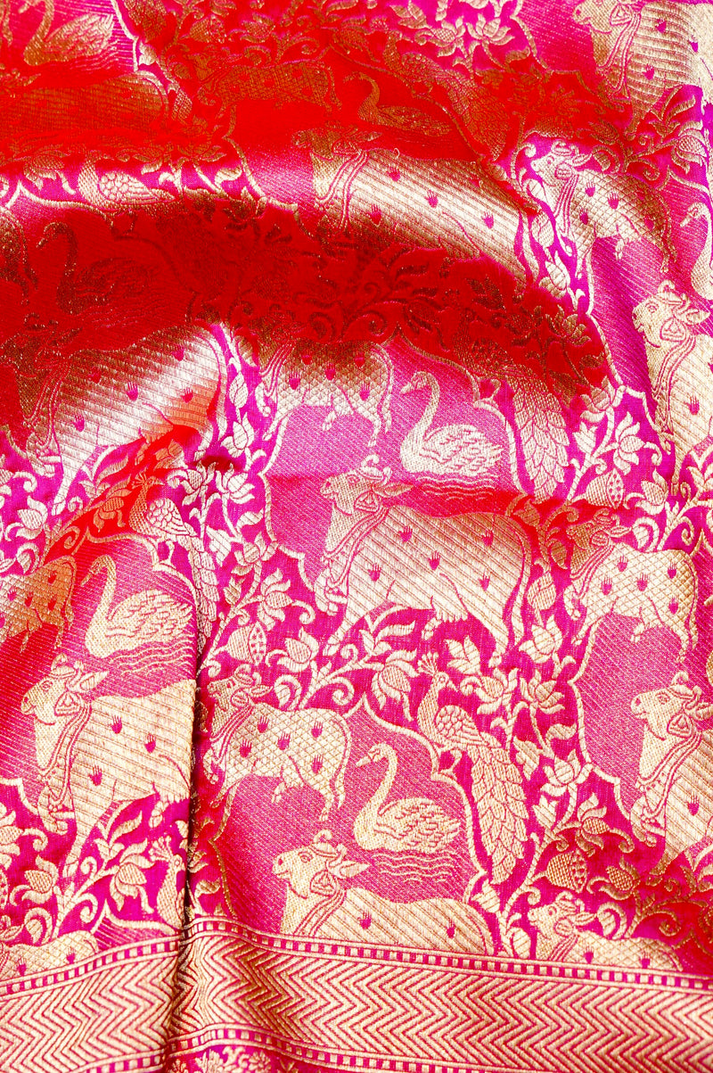 Handwoven Pink Banarasi Katan Silk Saree