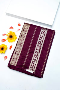 Handwoven Wine Kadhwa Banarasi Katan Silk Saree