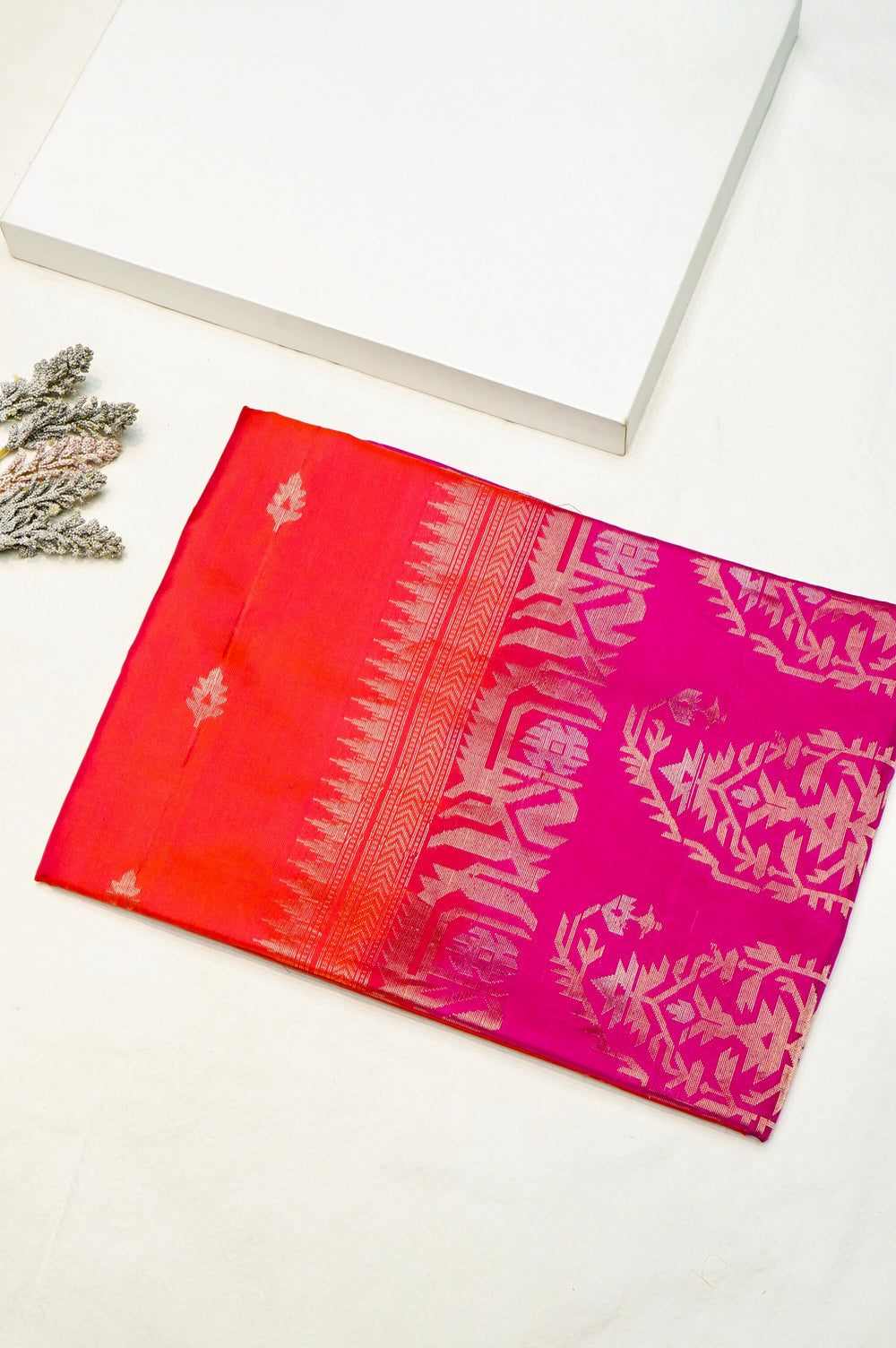 Handwoven Orange  Banarasi Soft Silk Saree