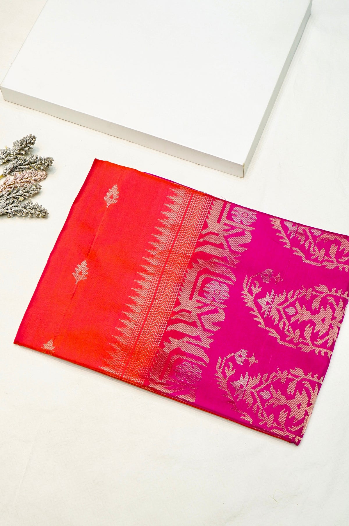 Handwoven Orange  Banarasi Soft Silk Saree