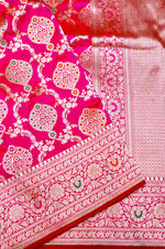 Handwoven Hot Pink Meenakari Kadhwa Banarasi Katan Silk Saree