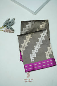 Handwoven Grey Banarasi Katan Silk Saree
