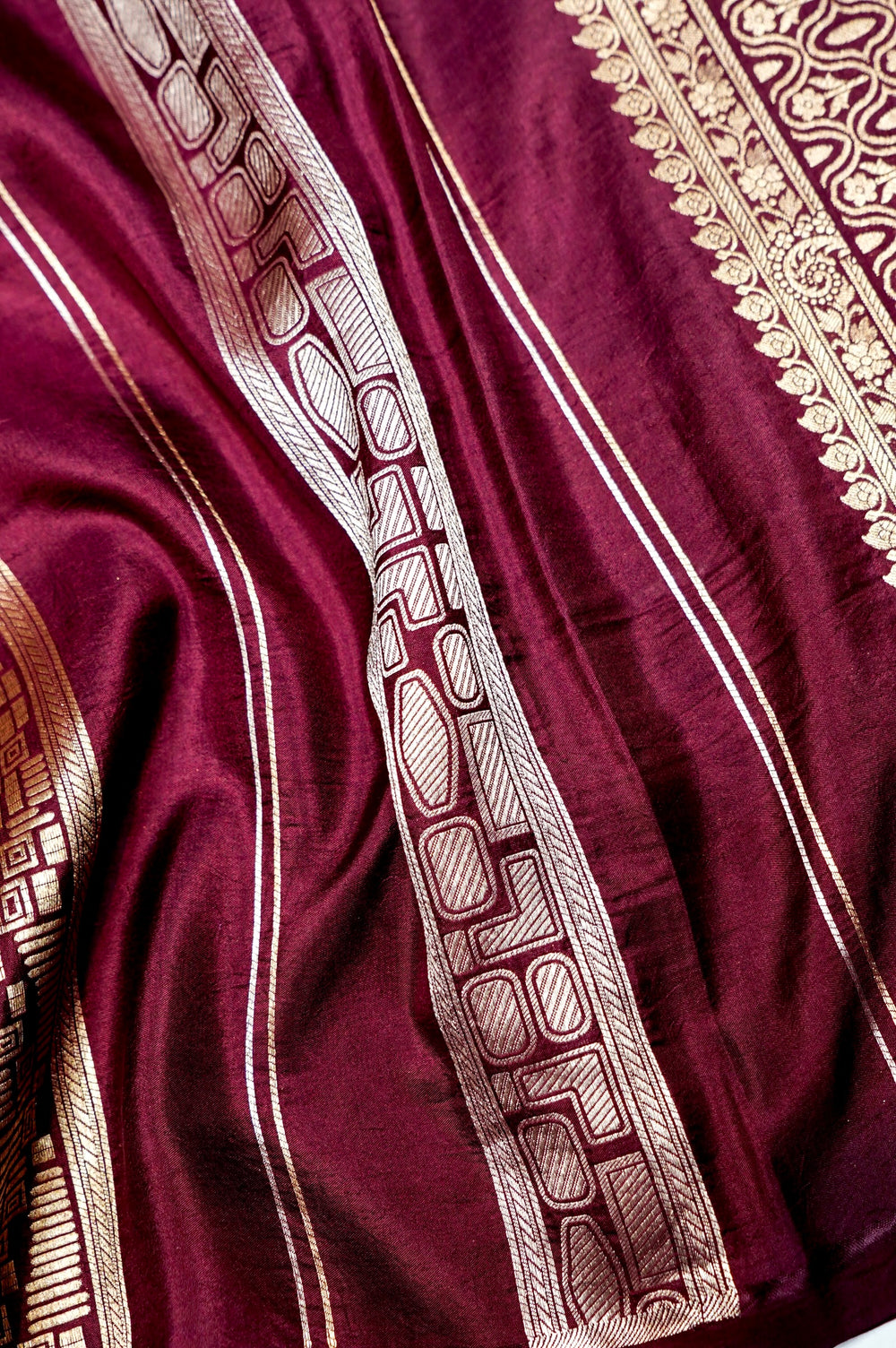 Handwoven Wine Kadhwa Banarasi Katan Silk Saree