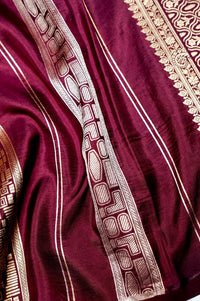 Handwoven Wine Kadhwa Banarasi Katan Silk Saree