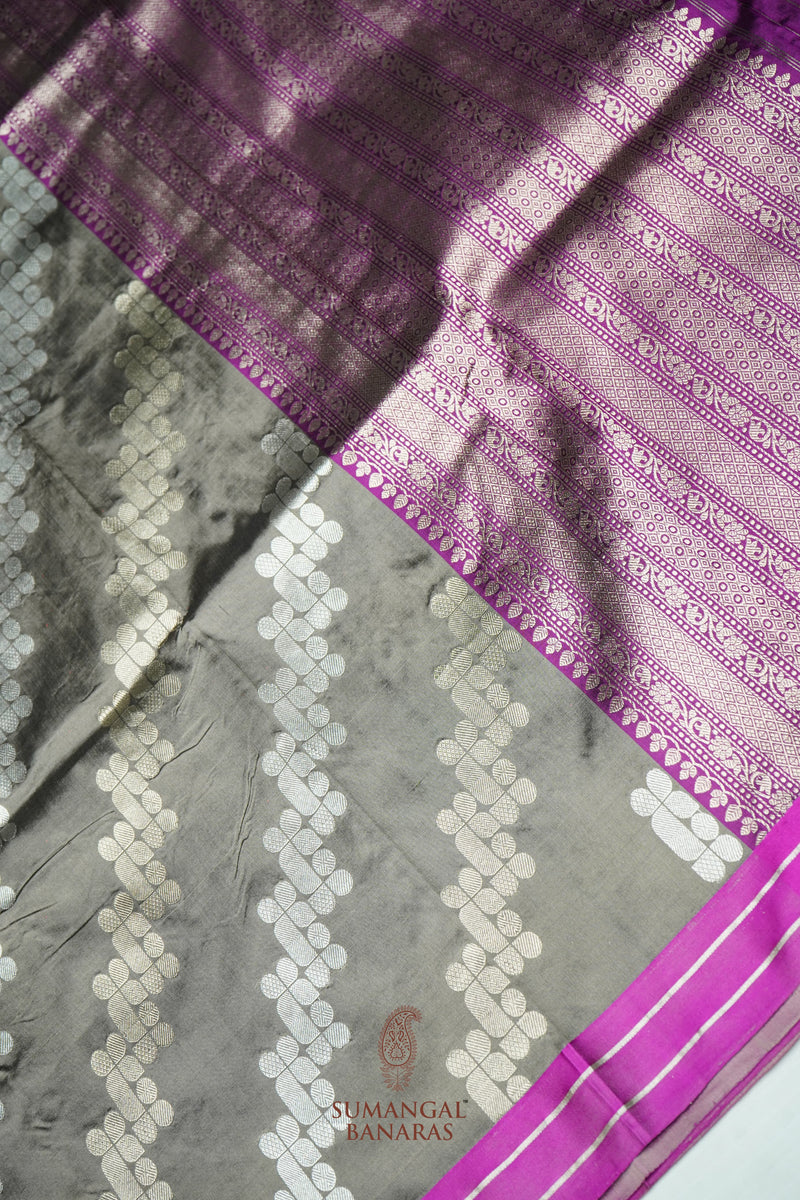Handwoven Grey Banarasi Katan Silk Saree