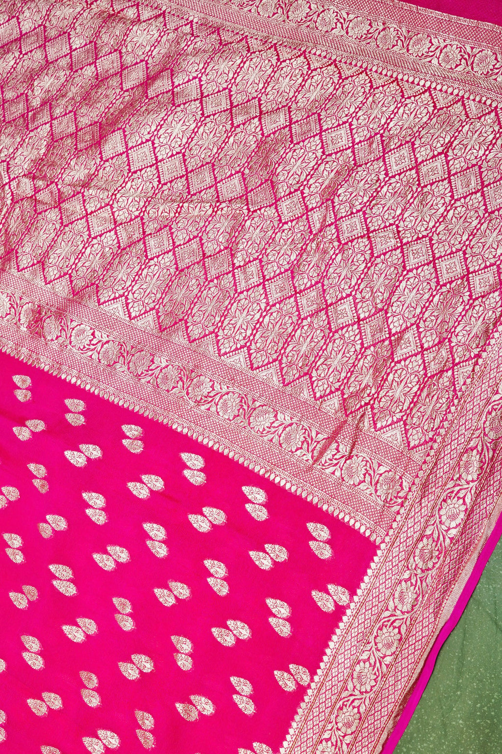 Handwoven Rani Pink Banarasi Khaddi Georgette Saree
