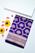 Handwoven Royal Blue Meenakari Kadhwa Banarasi Katan Silk Saree