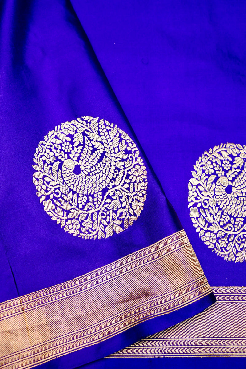 Handwoven Purple Motif Banarasi Mashru Silk Saree
