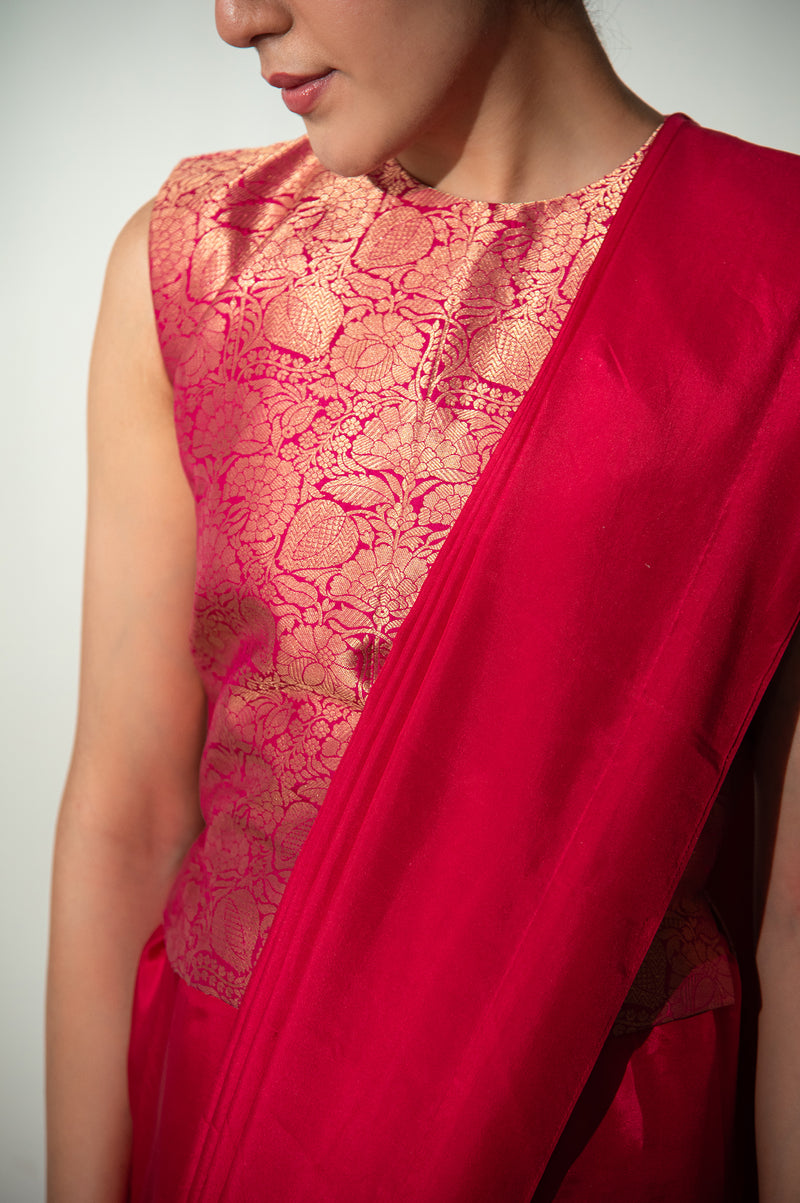 Handwoven Pink Banarasi Crepe Silk Saree