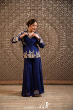 Designer Blue Crepe Silk Sharara Suit Set