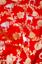 Handwoven Brick Red Shikargah Banarasi Katan Silk Saree