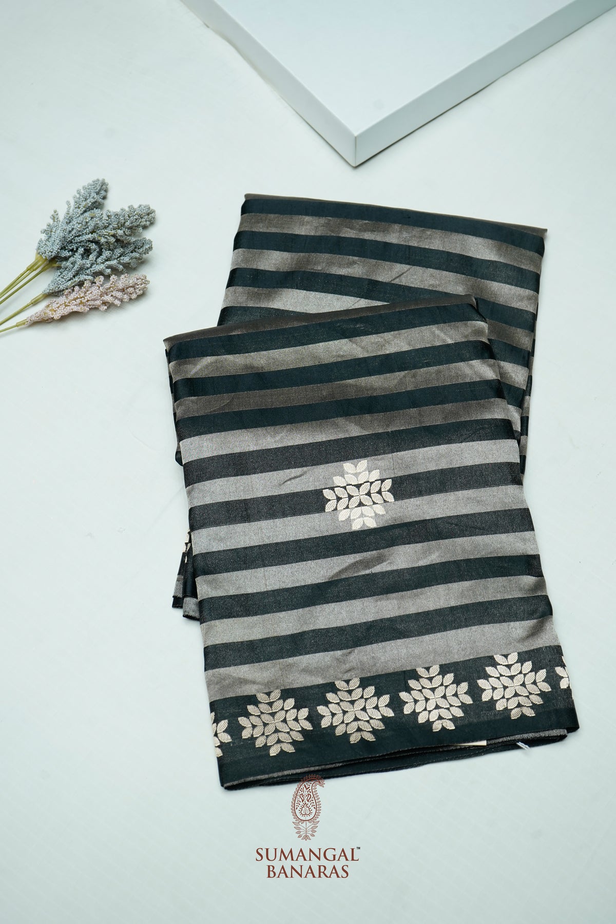 Handwoven Black Banarasi Mashru Silk Saree