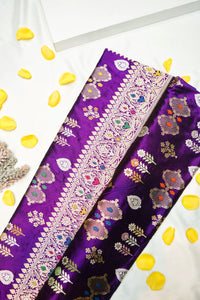 Handwoven Purple Banarasi Katan Silk Saree