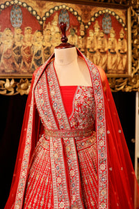 Designer Red Raw Silk Bridal Lehenga