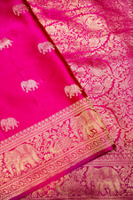 Handwoven Rani Pink Motif Banarasi Mashru Silk Saree