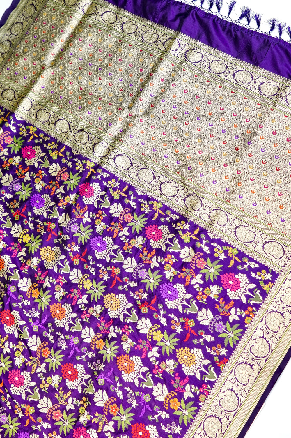 Handwoven Purple Meenakari Kadhwa Banarasi Katan Silk Saree