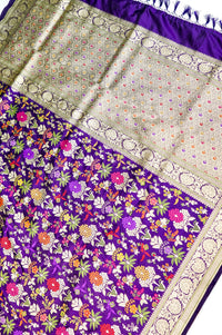 Handwoven Purple Meenakari Kadhwa Banarasi Katan Silk Saree