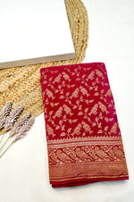 Handwoven Pink Banarasi Crepe Khaddi Silk Saree