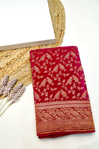 Handwoven Pink Banarasi Crepe Khaddi Silk Saree