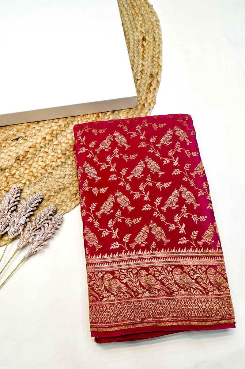 Handwoven Pink Banarasi Crepe Khaddi Silk Saree