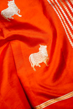 Handwoven Orange Motifs Banarasi Katan Silk Saree
