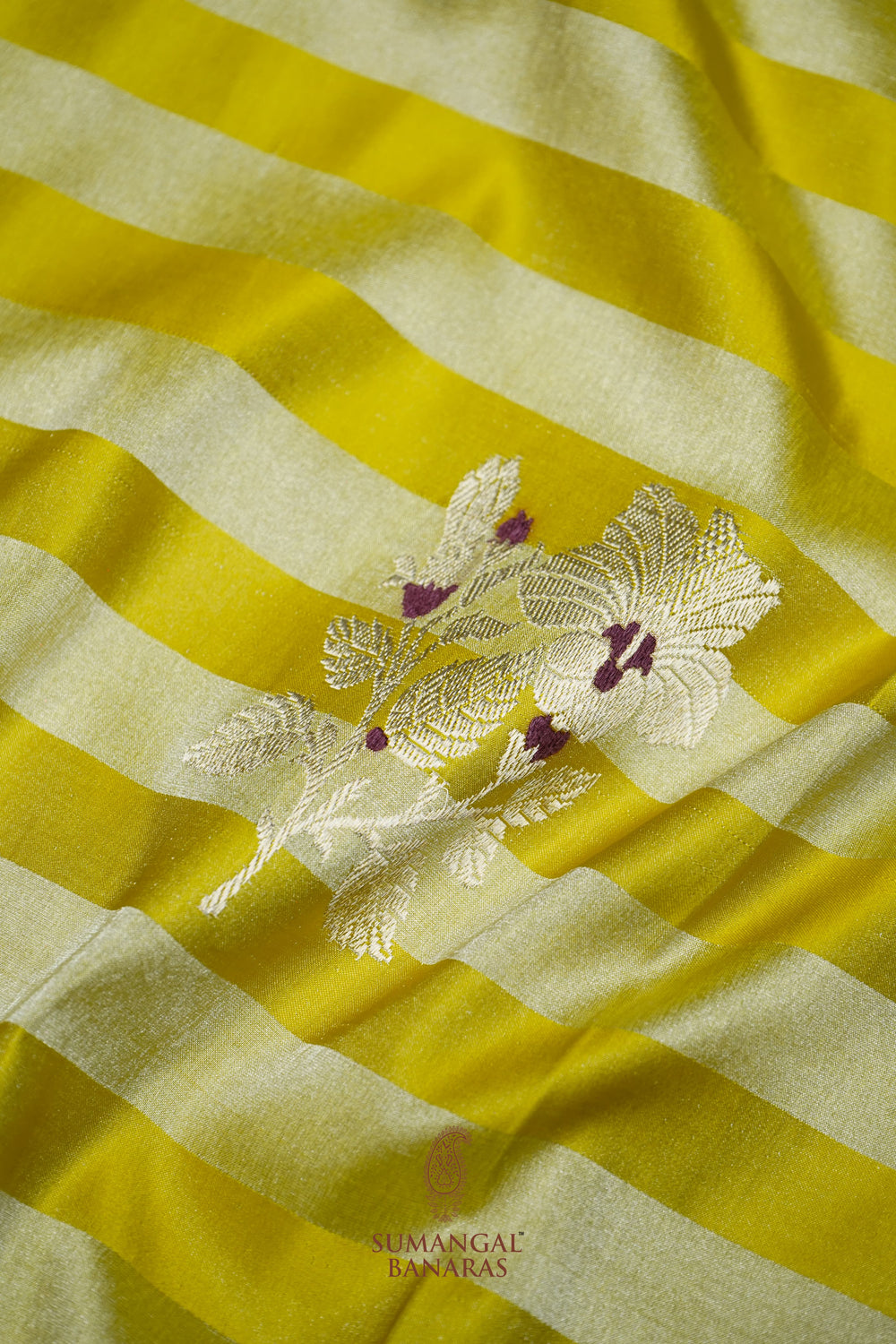 Handwoven Mustard Yellow Banarasi Mashru Silk Saree