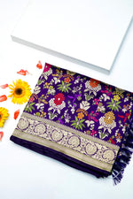 Handwoven Purple Meenakari Kadhwa Banarasi Katan Silk Saree