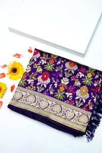 Handwoven Purple Meenakari Kadhwa Banarasi Katan Silk Saree