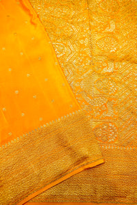 Handwoven Mustard Yellow Banarasi Crepe Khaddi Silk Saree