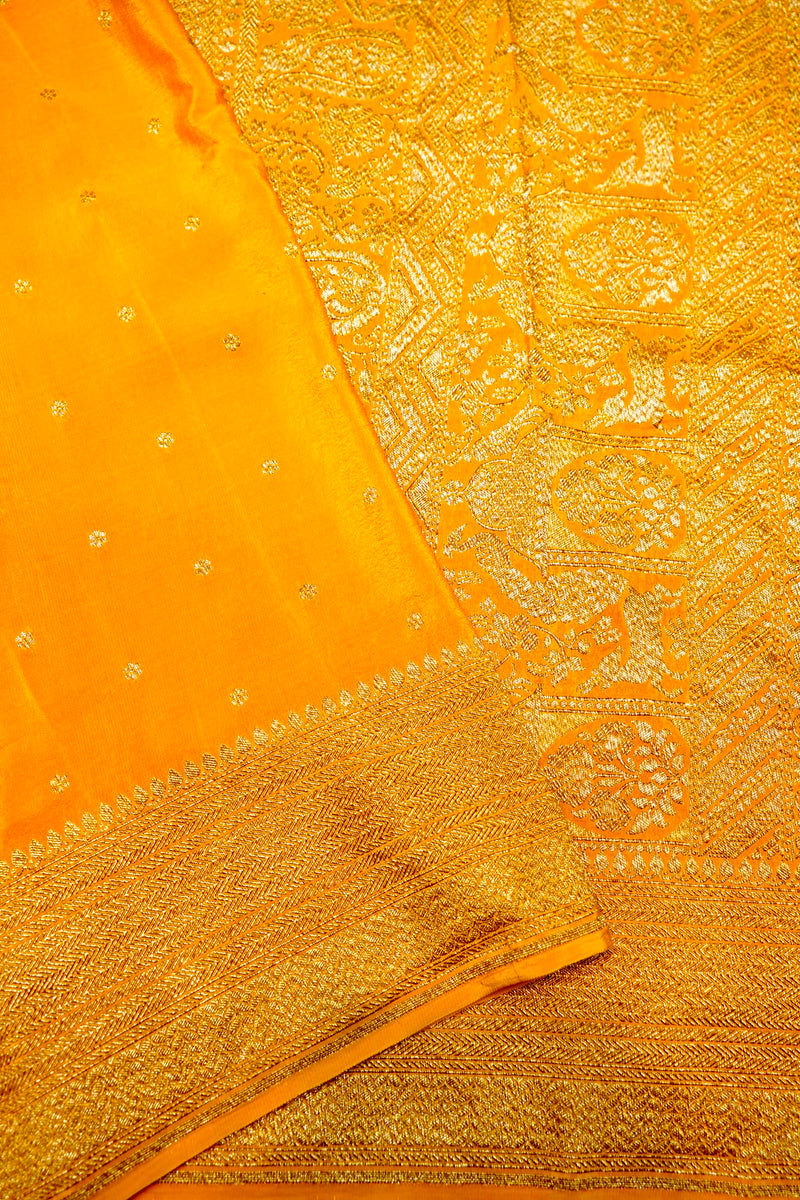 Handwoven Mustard Yellow Banarasi Crepe Khaddi Silk Saree