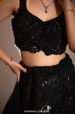 Designer Black Net Fish Cut Lehenga