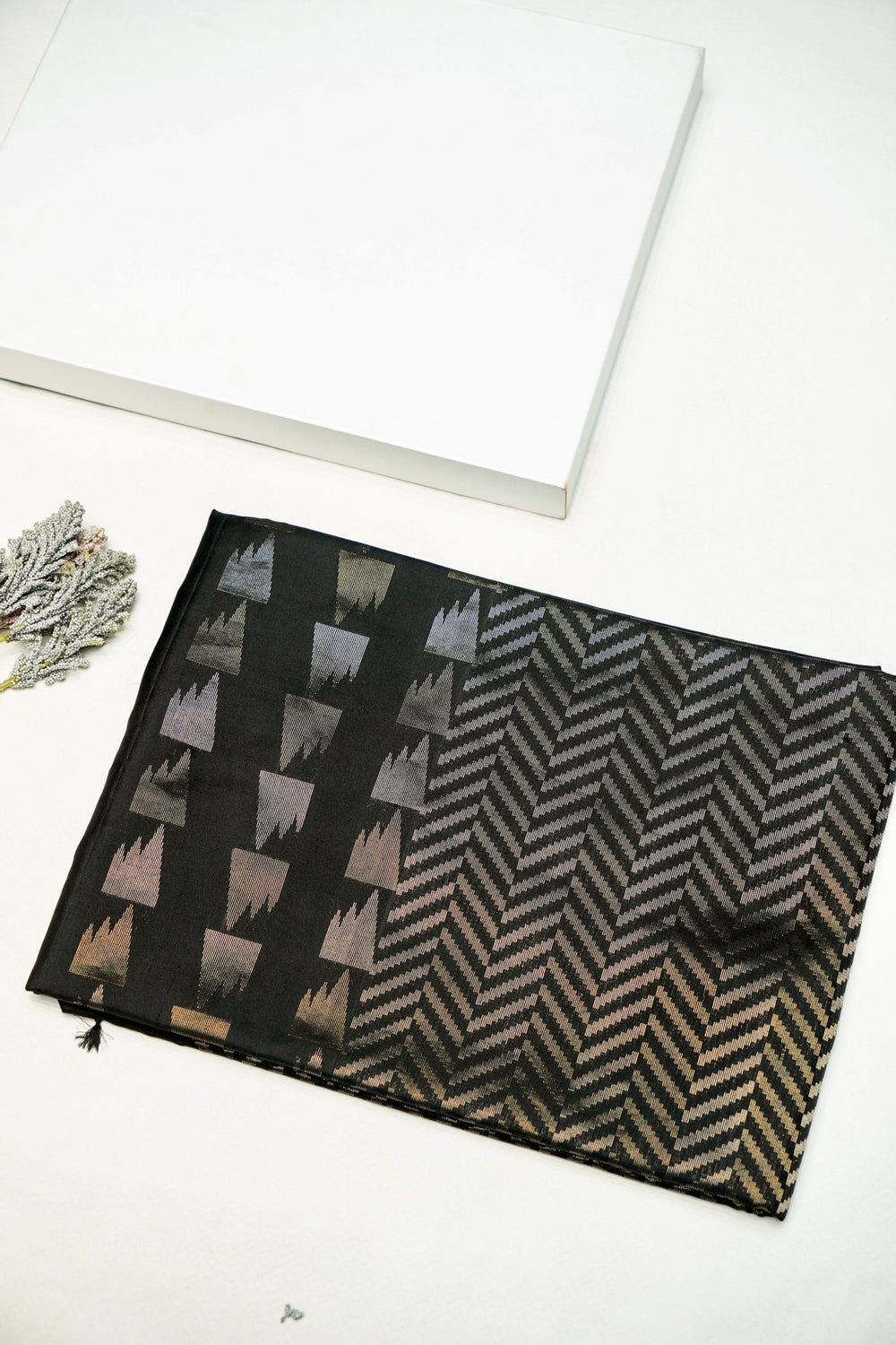Handwoven Dark Grey Banarasi Soft Silk Saree
