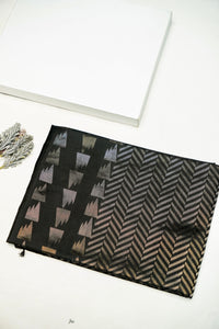Handwoven Dark Grey Banarasi Soft Silk Saree