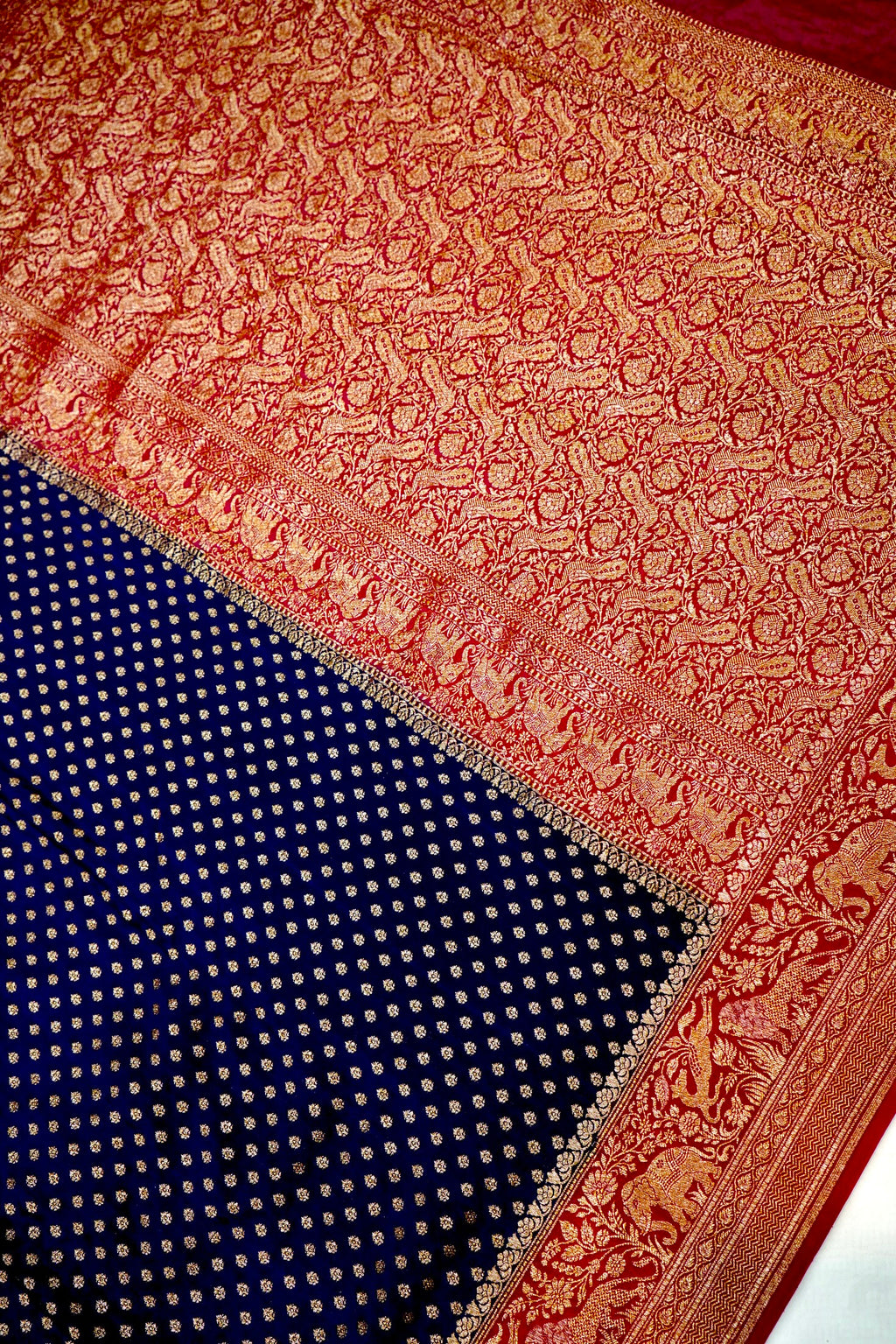 Handwoven Navy Blue Banarasi Crepe Khaddi Silk Saree