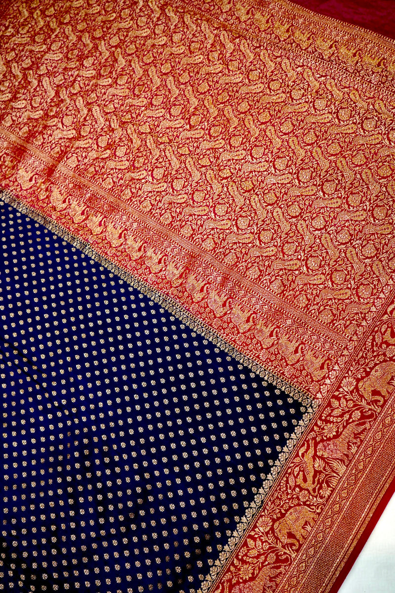 Handwoven Navy Blue Banarasi Crepe Khaddi Silk Saree