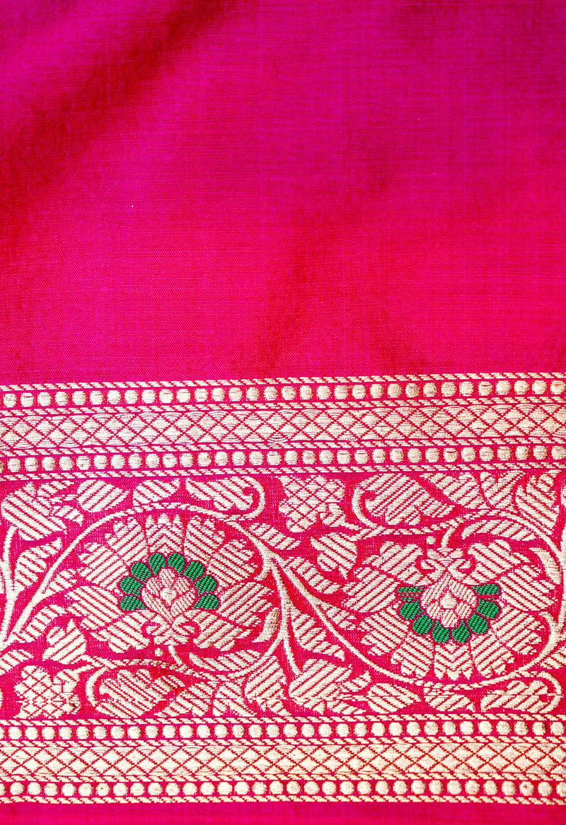 Handwoven Hot Pink Meenakari Kadhwa Banarasi Katan Silk Saree