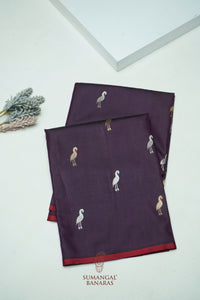 Handwoven Wine Banarasi Katan Silk Saree