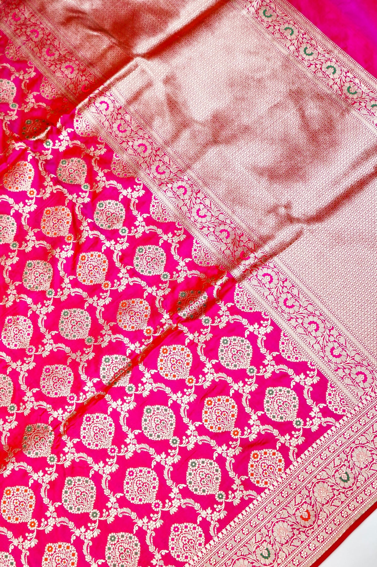 Handwoven Hot Pink Meenakari Kadhwa Banarasi Katan Silk Saree