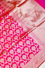 Handwoven Hot Pink Meenakari Kadhwa Banarasi Katan Silk Saree