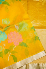 Handwoven Mustard Yellow Banarasi Katan Silk Saree